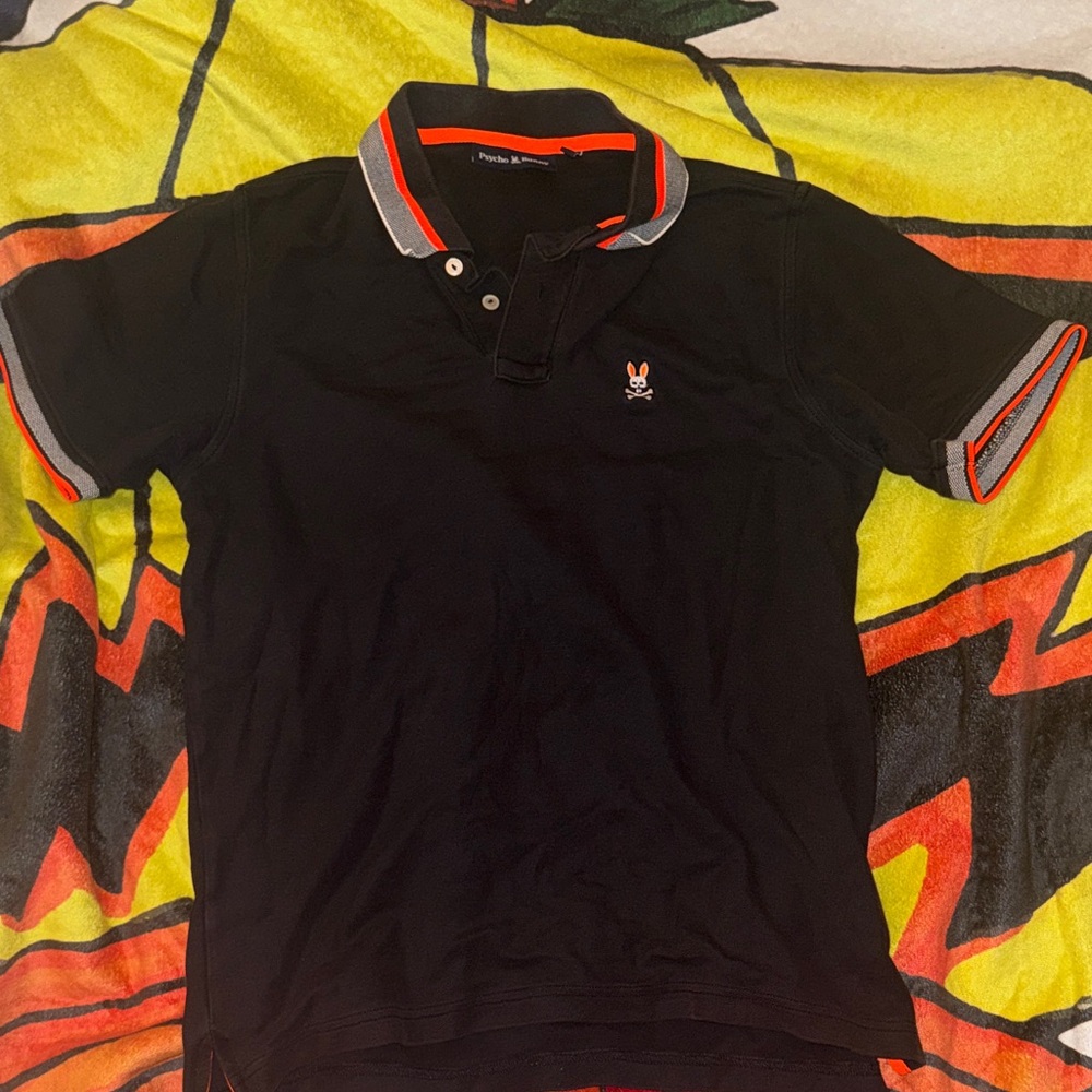 Psycho Bunny Black Polo with Red and Gray Trim